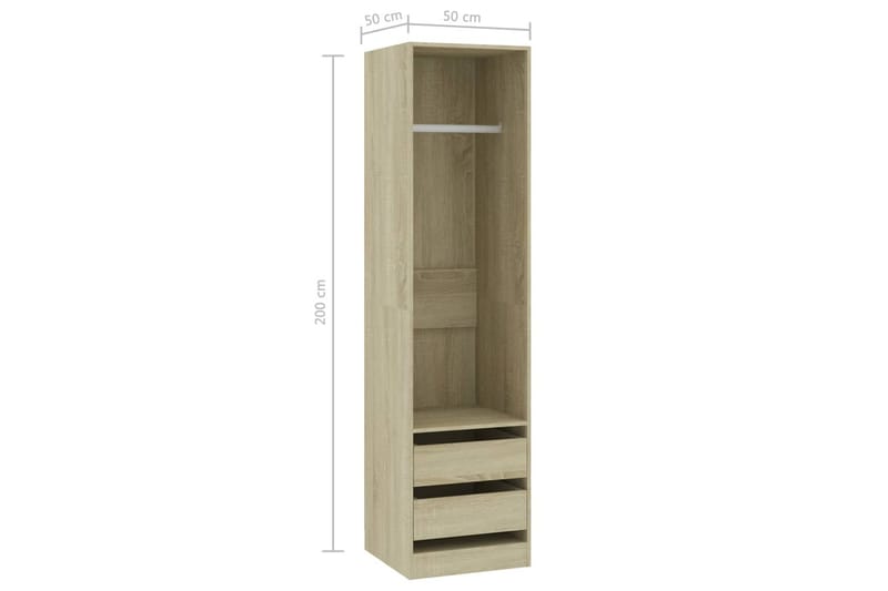 Garderobe med skuffer sonoma eik 50x50x200 cm sponplate - Brun - Oppbevaring - Klesoppbevaring - Garderober & garderobesystem