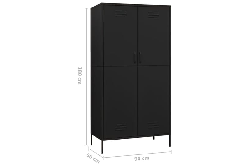 Garderobe svart 90x50x180 cm stål - Svart - Oppbevaring - Klesoppbevaring - Garderober & garderobesystem