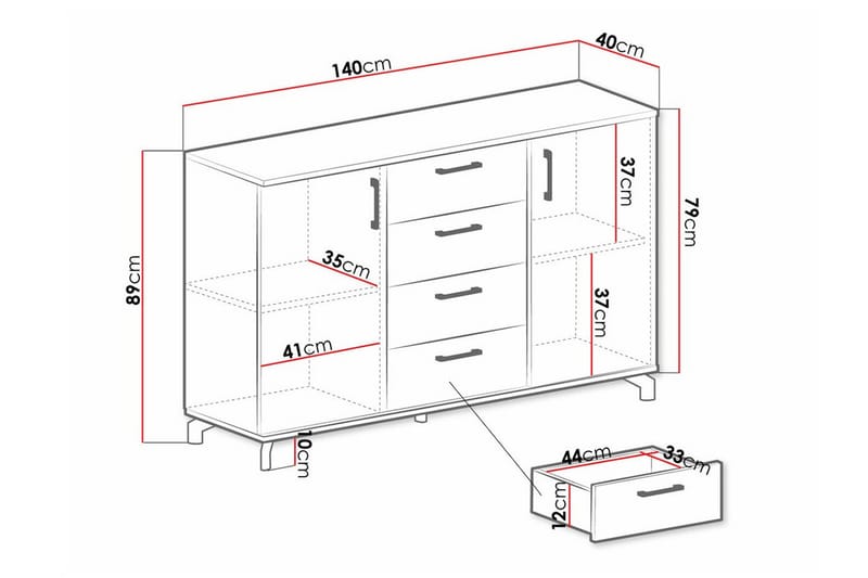 Edinbane Kommode 140 cm - Hvid - Oppbevaring - Klesoppbevaring - Garderober & garderobesystem - Garderobeskap & klesskap