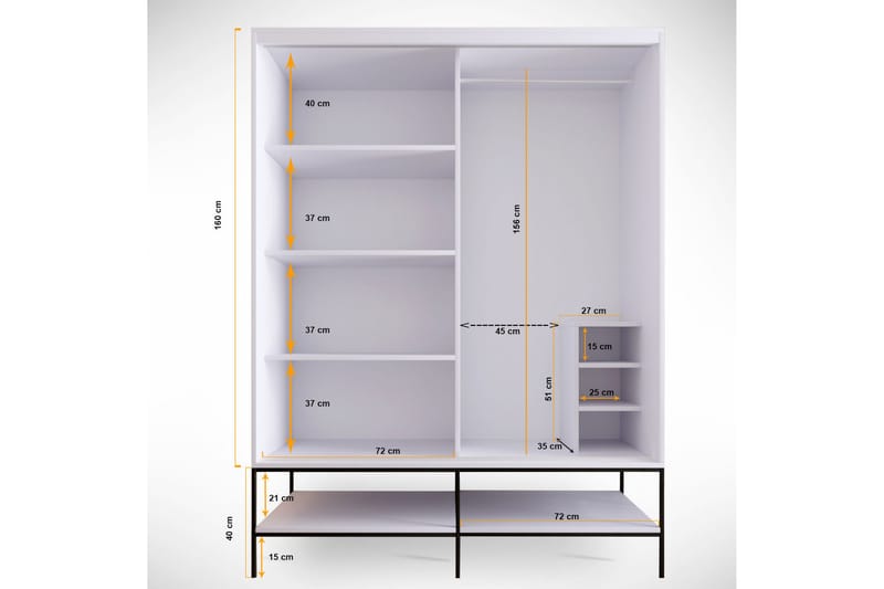 Elesham Garderobe 57x150 - Hvit/Svart/Gull - Oppbevaring - Klesoppbevaring - Garderober & garderobesystem - Garderobeskap & klesskap