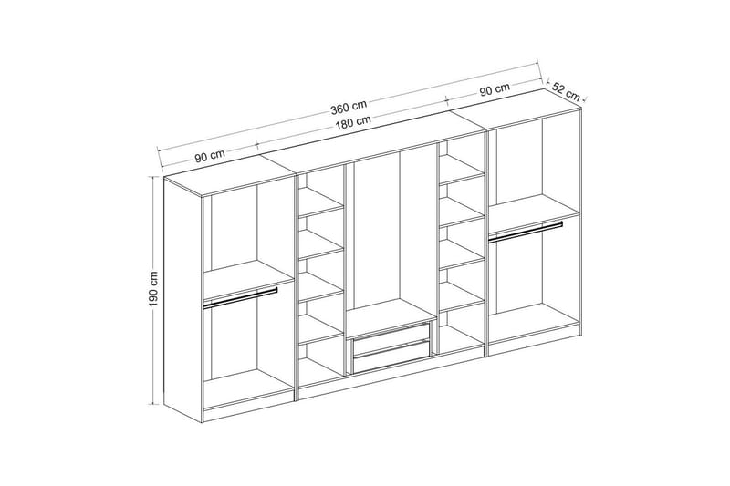 Fruitland Garderobe 360 cm - Antrasitt - Oppbevaring - Klesoppbevaring - Garderober & garderobesystem - Garderobeskap & klesskap