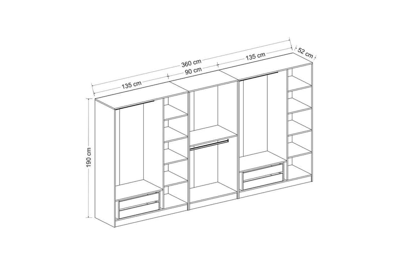 Fruitland Garderobe 360 cm - Antrasitt - Oppbevaring - Klesoppbevaring - Garderober & garderobesystem - Garderobeskap & klesskap