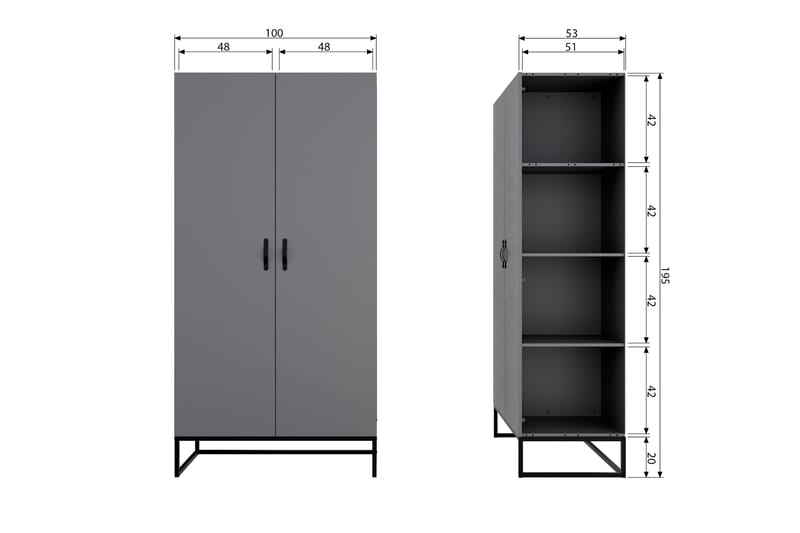 Kahe Garderobe 100x195 cm - Oppbevaring - Klesoppbevaring - Garderober & garderobesystem - Garderobeskap & klesskap