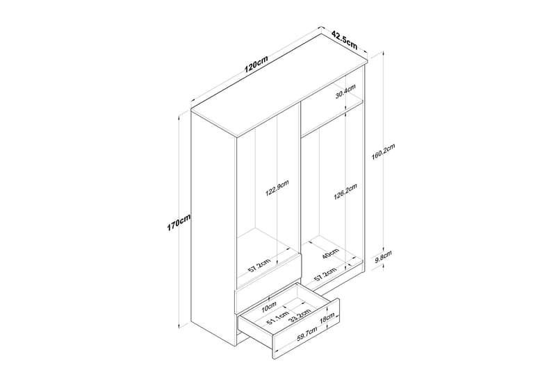 Rinorea Garderobe 120x170 cm - Brun - Oppbevaring - Klesoppbevaring - Garderober & garderobesystem - Garderobeskap & klesskap