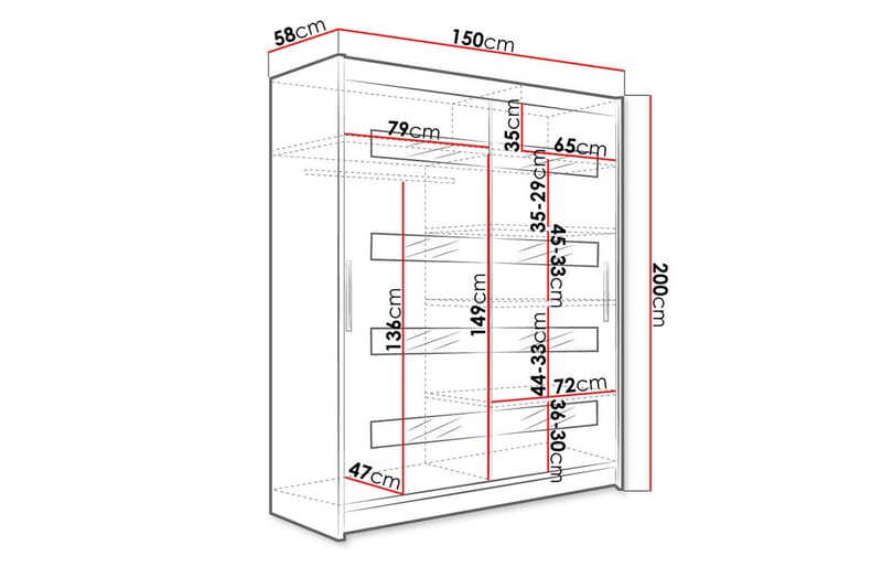 West Garderobe 150x58x200 cm - Oppbevaring - Klesoppbevaring - Garderober & garderobesystem - Garderobeskap & klesskap