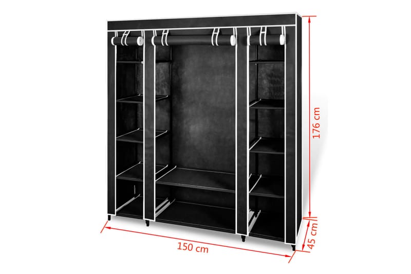 Garderobeskap m. hyller & stenger 45x150x176cm svart stoff - Oppbevaring - Klesoppbevaring - Garderober & garderobesystem