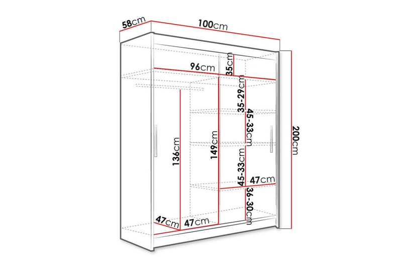 Glenmore Garderobe m. Speil - Hvid - Oppbevaring - Klesoppbevaring - Garderober & garderobesystem