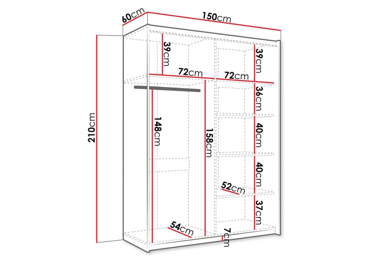 Haparanda Garderobe med Speil 150 cm - Hvit - Oppbevaring - Klesoppbevaring - Garderober & garderobesystem