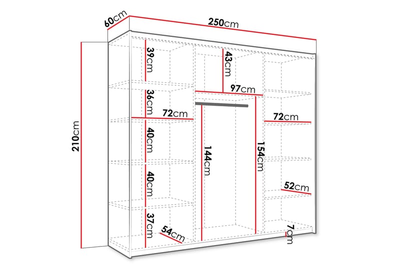 Haparanda Garderobe med Speil 250 cm - Hvit - Oppbevaring - Klesoppbevaring - Garderober & garderobesystem