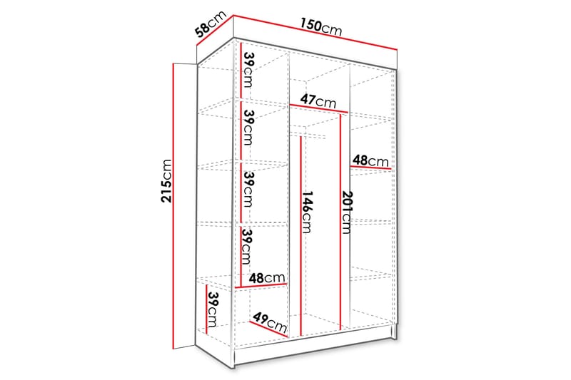 Herrljunga Garderobe 150 cm - Hvit/Gull - Oppbevaring - Klesoppbevaring - Garderober & garderobesystem