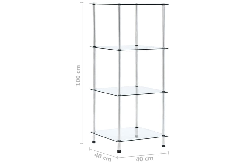 Hylle 4 etasjer gjennomsiktig 40x40x100 cm herdet glass - Oppbevaring - Klesoppbevaring - Garderober & garderobesystem - Innredning garderobe - Hylleplan til garderobe