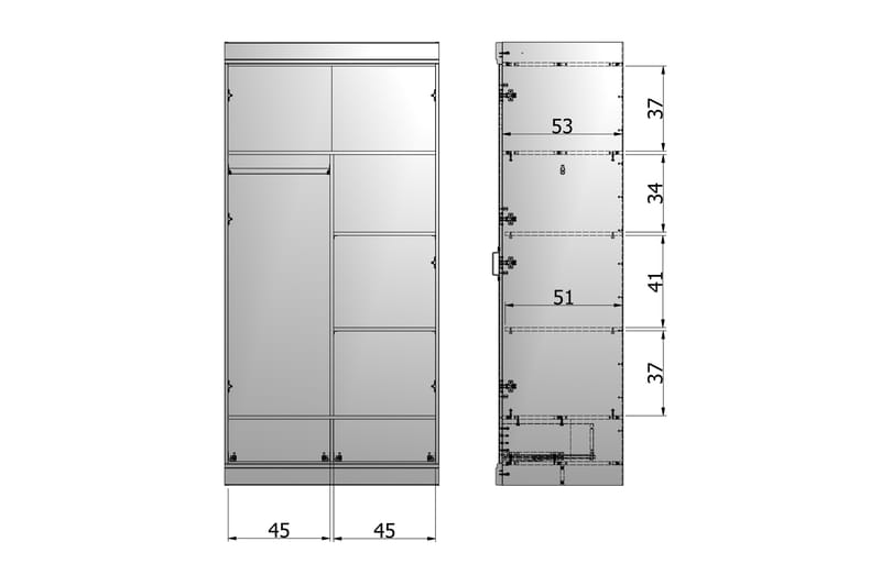 Varius Garderobe 2 Dører 2 Skuffer - Hvit - Oppbevaring - Klesoppbevaring - Garderober & garderobesystem - Innredning garderobe - Hylleplan til garderobe