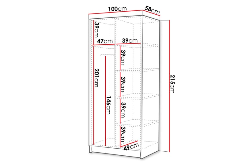 Julissa Garderobe 100 cm - Hvit/Gull - Oppbevaring - Klesoppbevaring - Garderober & garderobesystem