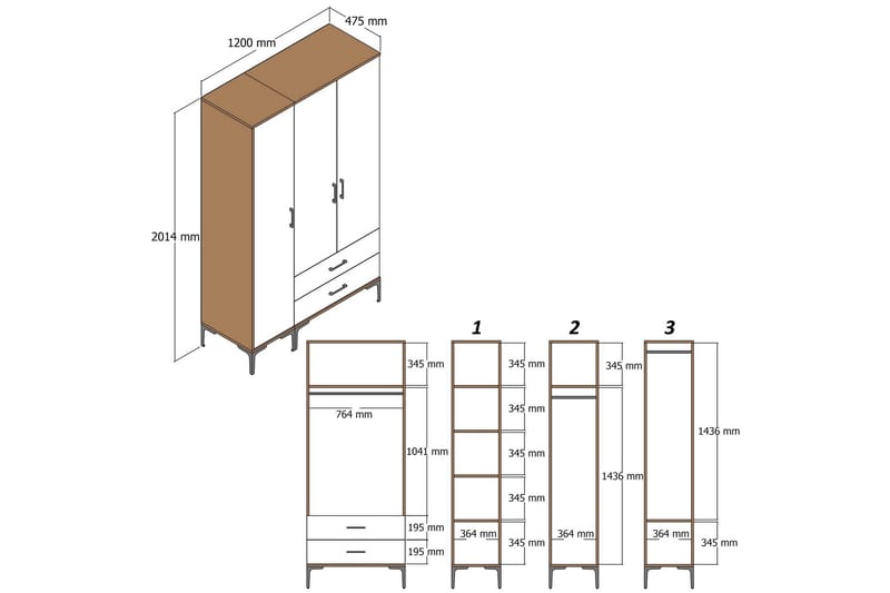 Kumsal Garderobe 120 cm - Antrasitt - Oppbevaring - Klesoppbevaring - Garderober & garderobesystem