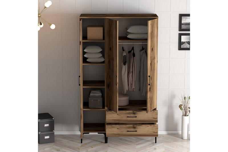 Kumsal Garderobe 120 cm - Valnøtt - Garderober & garderobesystem - Garderobeskap & klesskap