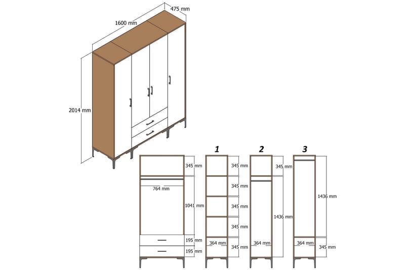 Kumsal Garderobe 160 cm - Antrasitt - Garderober & garderobesystem - Garderobeskap & klesskap