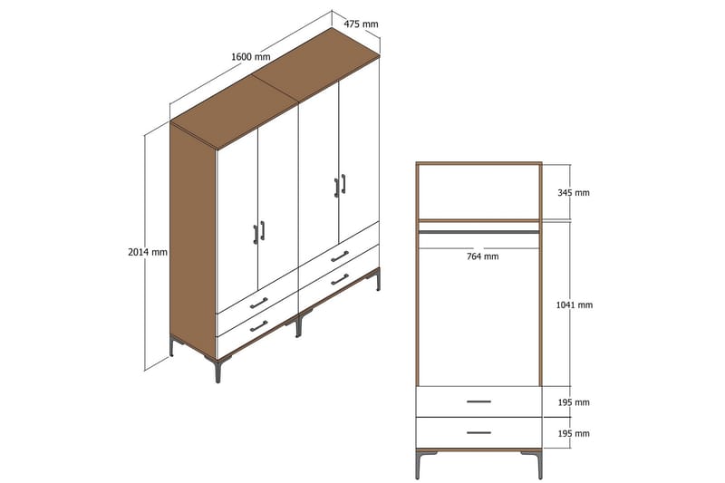 Kumsal Garderobe 160 cm - Antrasitt - Oppbevaring - Klesoppbevaring - Garderober & garderobesystem