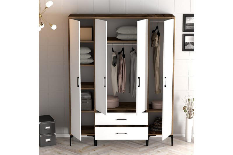 Kumsal Garderobe 160 cm - Hvit/Brun - Oppbevaring - Klesoppbevaring - Garderober & garderobesystem