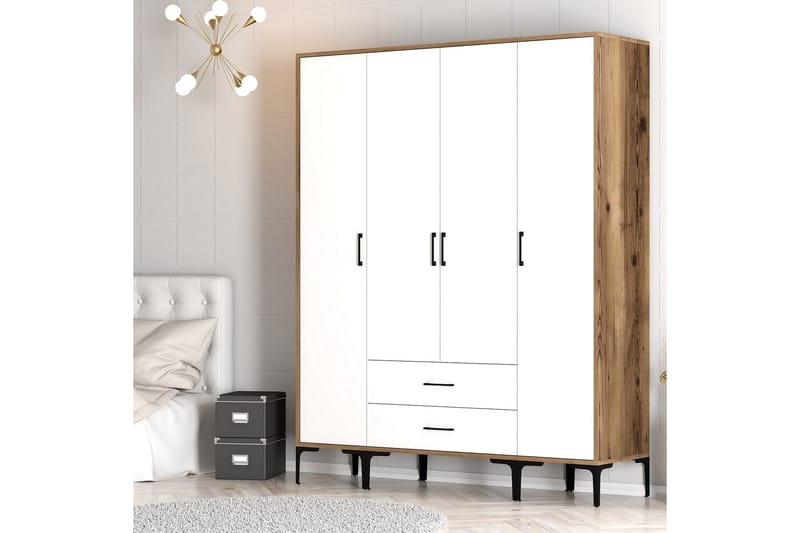 Kumsal Garderobe 160 cm - Hvit/Brun - Oppbevaring - Klesoppbevaring - Garderober & garderobesystem