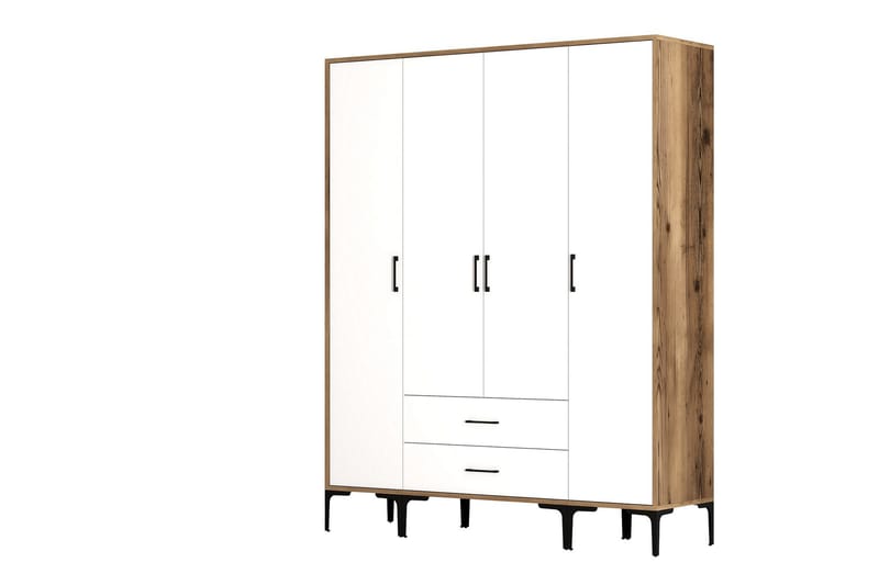 Kumsal Garderobe 160 cm - Hvit/Brun - Oppbevaring - Klesoppbevaring - Garderober & garderobesystem