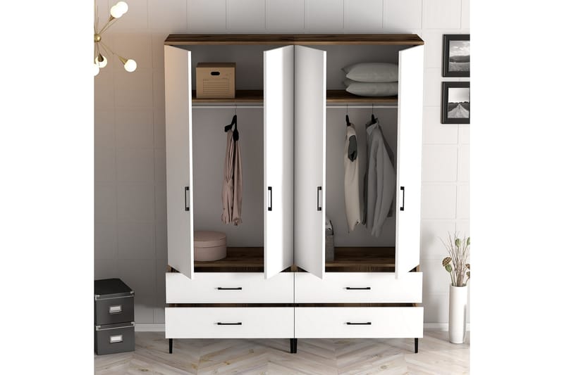 Kumsal Garderobe 160 cm - Hvit/Brun - Oppbevaring - Klesoppbevaring - Garderober & garderobesystem