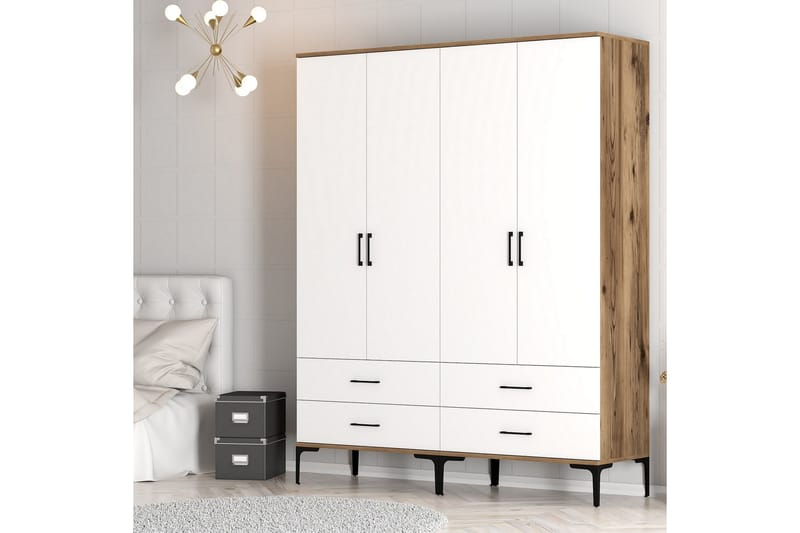 Kumsal Garderobe 160 cm - Hvit/Brun - Oppbevaring - Klesoppbevaring - Garderober & garderobesystem