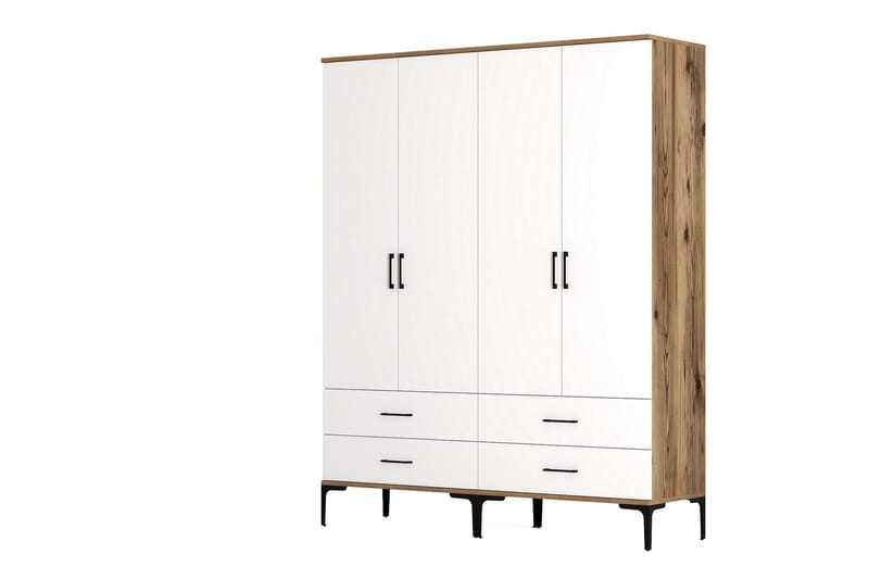 Kumsal Garderobe 160 cm - Hvit/Brun - Oppbevaring - Klesoppbevaring - Garderober & garderobesystem