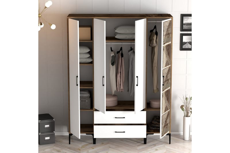 Kumsal Garderobe 160 cm - Hvit/Brun - Garderober & garderobesystem - Garderobeskap & klesskap