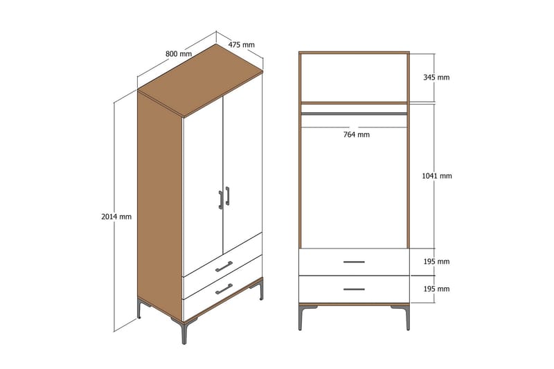 Kumsal Garderobe 80 cm - Antrasitt - Garderober & garderobesystem - Garderobeskap & klesskap