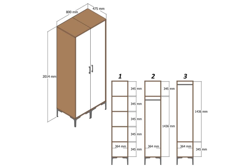 Kumsal Garderobe 80 cm - Antrasitt - Oppbevaring - Klesoppbevaring - Garderober & garderobesystem