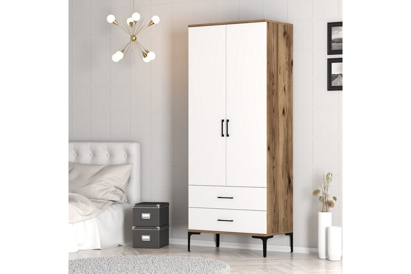 Kumsal Garderobe 80 cm - Brun/Hvit - Oppbevaring - Klesoppbevaring - Garderober & garderobesystem