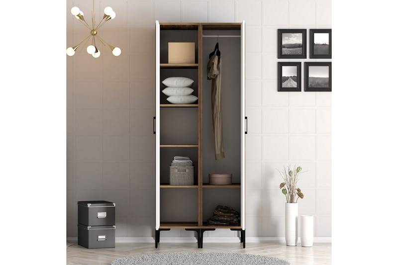 Kumsal Garderobe 80 cm - Brun/Hvit - Garderober & garderobesystem - Garderobeskap & klesskap