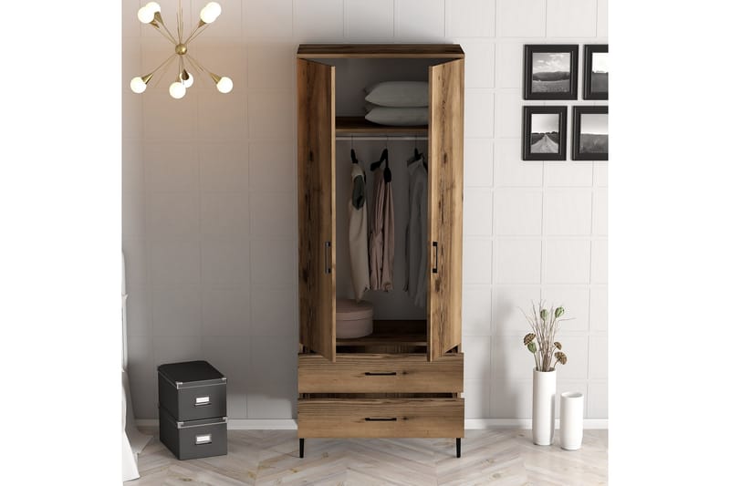 Kumsal Garderobe 80 cm - Valnøtt - Oppbevaring - Klesoppbevaring - Garderober & garderobesystem