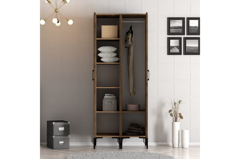 Kumsal Garderobe 80 cm - Valnøtt - Garderober & garderobesystem - Garderobeskap & klesskap