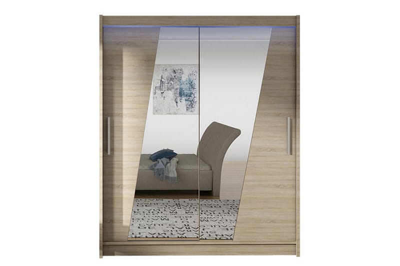 Leila Garderobe med Speil 150x200 cm - Beige - Oppbevaring - Klesoppbevaring - Garderober & garderobesystem