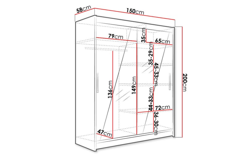 Leila Garderobe med Speil 150x200 cm - Beige - Oppbevaring - Klesoppbevaring - Garderober & garderobesystem