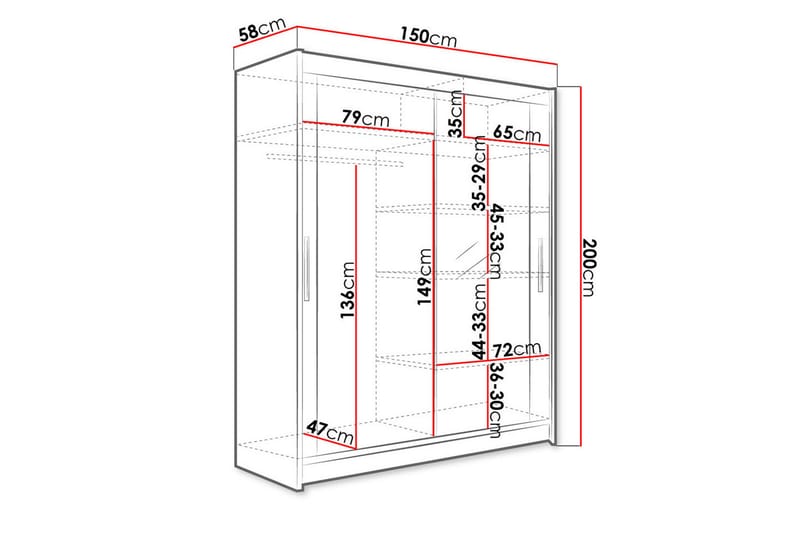 Leila Garderobe med Speil 150x200 cm - Beige - Oppbevaring - Klesoppbevaring - Garderober & garderobesystem