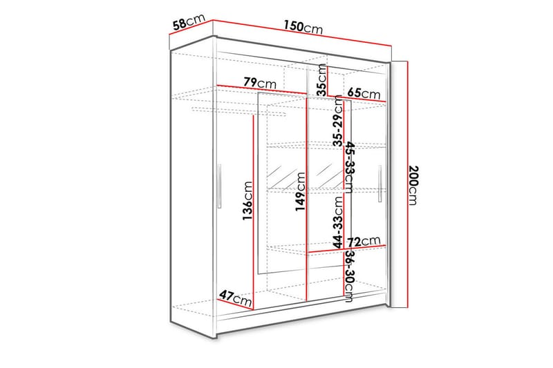 Leila Garderobe med Speil 150x200 cm - Beige - Oppbevaring - Klesoppbevaring - Garderober & garderobesystem