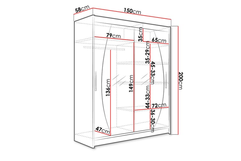 Leila Garderobe med Speil 150x200 cm - Beige - Oppbevaring - Klesoppbevaring - Garderober & garderobesystem