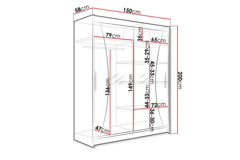 Leila Garderobe med Speil 150x200 cm - Beige - Oppbevaring - Klesoppbevaring - Garderober & garderobesystem