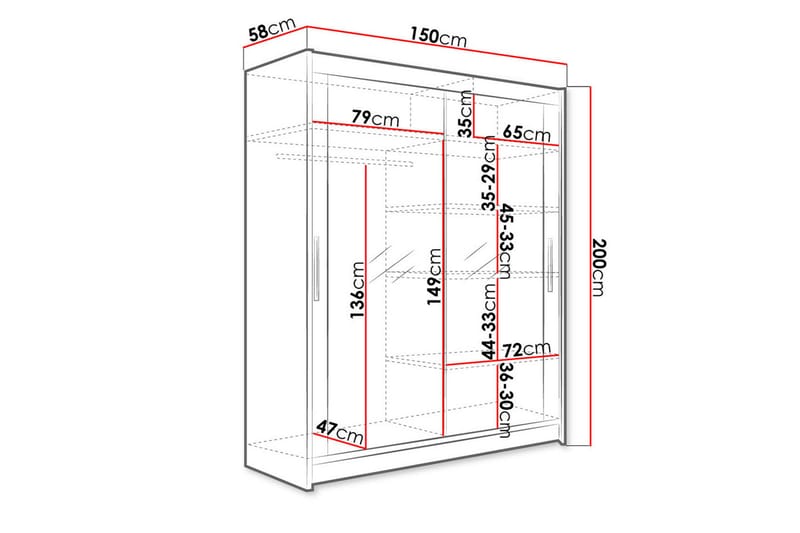 Leila Garderobe med Speil 150x200 cm - Hvit - Oppbevaring - Klesoppbevaring - Garderober & garderobesystem