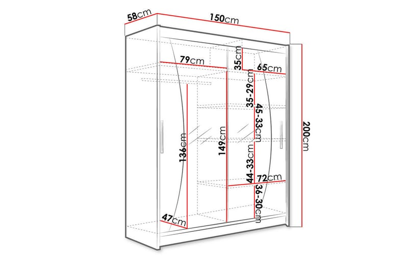 Leila Garderobe med Speil 150x200 cm - Hvit - Oppbevaring - Klesoppbevaring - Garderober & garderobesystem