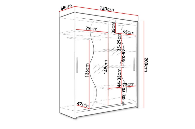 Leila Garderobe med Speil 150x200 cm - Svart - Oppbevaring - Klesoppbevaring - Garderober & garderobesystem