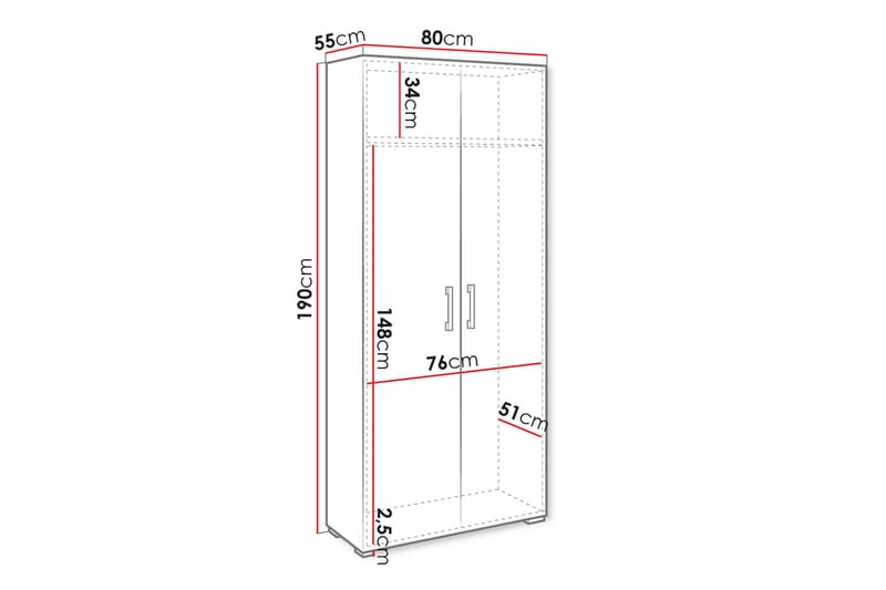 Lindesberg Garderobe 80 cm - Hvit - Oppbevaring - Klesoppbevaring - Garderober & garderobesystem