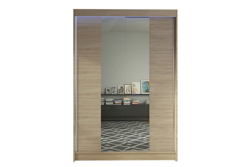 Liverpool Garderobe med Speil 120x200 cm - Beige - Oppbevaring - Klesoppbevaring - Garderober & garderobesystem