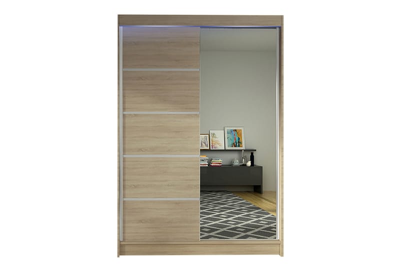 Liverpool Garderobe med Speil 120x200 cm - Beige - Oppbevaring - Klesoppbevaring - Garderober & garderobesystem