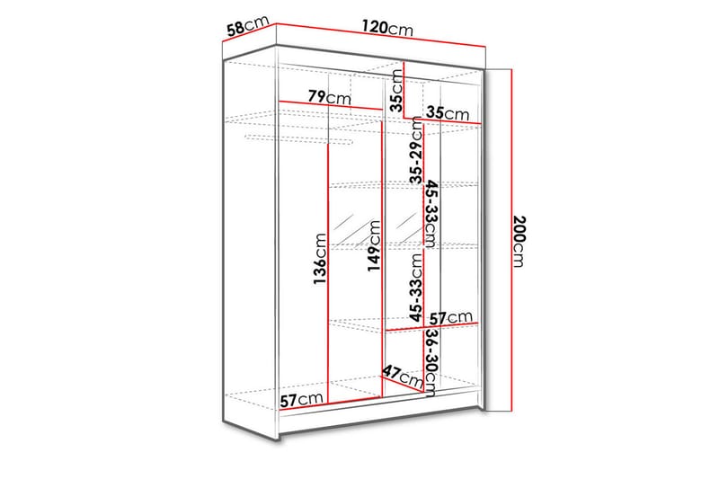 Liverpool Garderobe med Speil 120x200 cm - Brun/Hvit - Oppbevaring - Klesoppbevaring - Garderober & garderobesystem