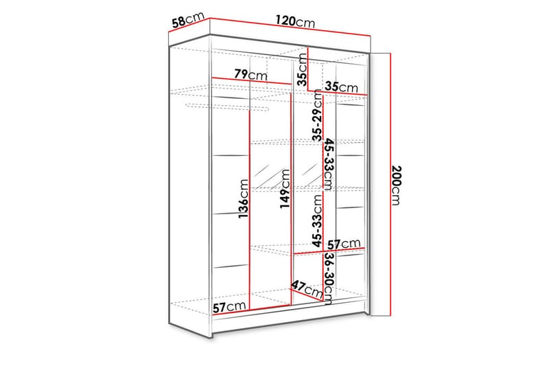 Liverpool Garderobe med Speil 120x200 cm - Brun/Hvit - Oppbevaring - Klesoppbevaring - Garderober & garderobesystem