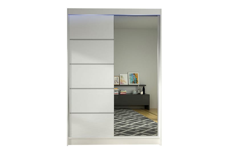 Liverpool Garderobe med Speil 120x200 cm - Hvit - Oppbevaring - Klesoppbevaring - Garderober & garderobesystem