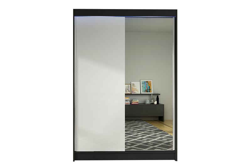 Liverpool Garderobe med Speil 120x200 cm - Hvit/Svart - Oppbevaring - Klesoppbevaring - Garderober & garderobesystem